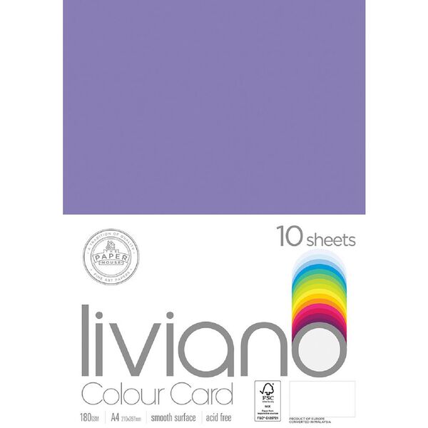 Liviano A4 Colour Card 180gsm Purple 10 Pack