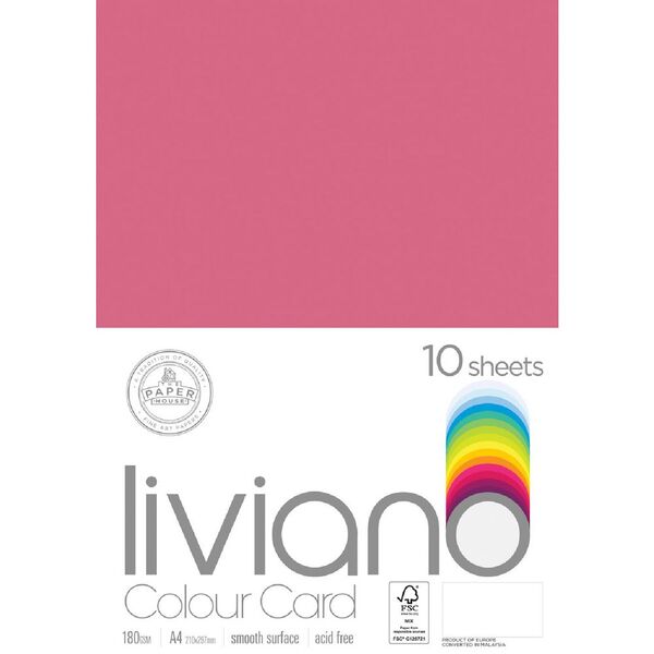 Liviano A4 Colour Card 180gsm Fuchsia 10 Pack