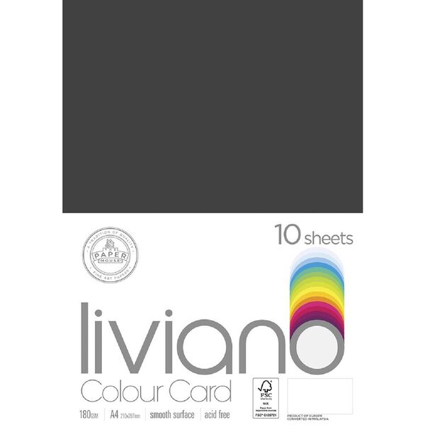 Liviano A4 Colour Card 180gsm Black 10 Pack