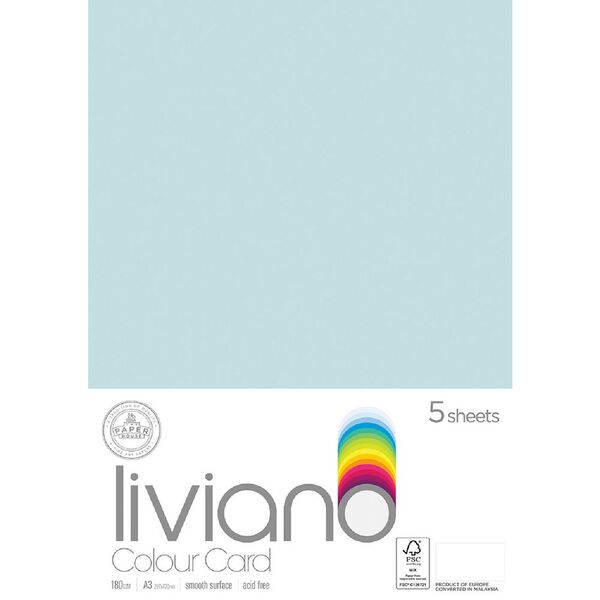 Liviano A3 Colour Card 180gsm Sky Blue 5 Pack