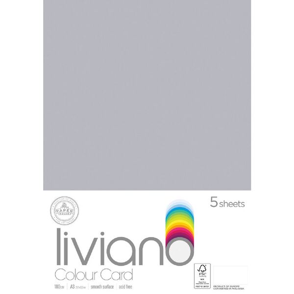 Liviano A3 Colour Card 180gsm Grey 5 Pack