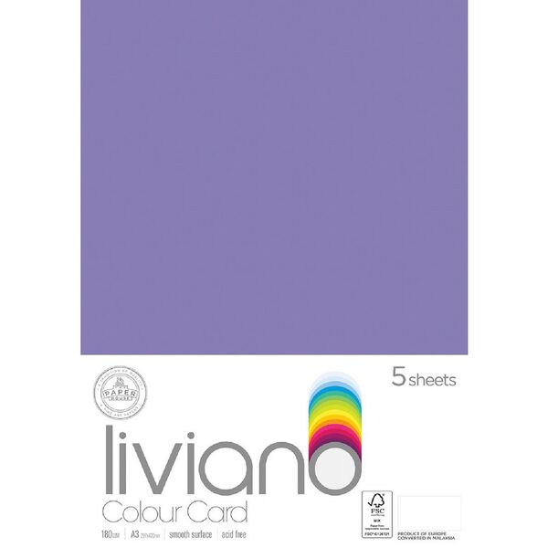 Liviano A3 Colour Card 180gsm Purple 5 Pack