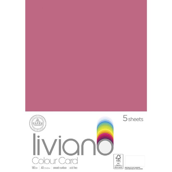 Liviano A3 Colour Card 180gsm Fuchsia 5 Pack