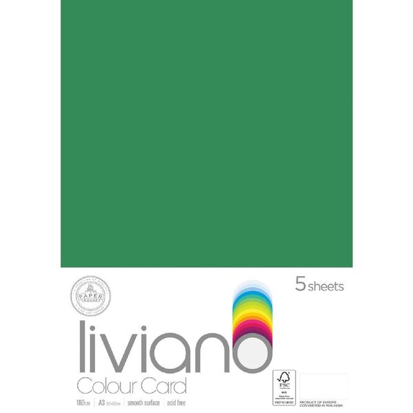 Liviano A3 Colour Card 180gsm Green 5 Pack