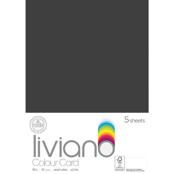 Liviano A3 Colour Card 180gsm Black 5 Pack