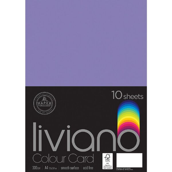 Liviano A4 Colour Card 300gsm Purple 10 Pack
