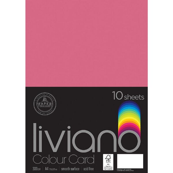 Liviano A4 Colour Card 300gsm Fuchsia 10 Pack