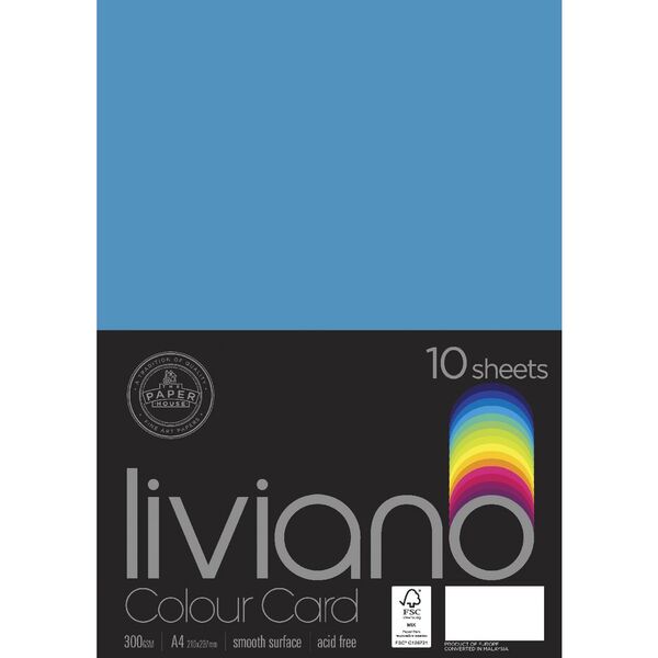 Liviano A4 Colour Card 300gsm Turquoise 10 Pack
