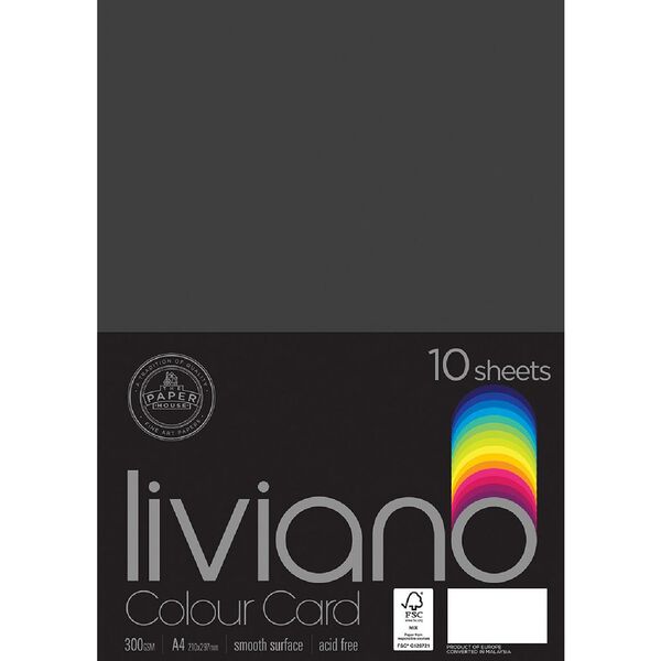 Liviano A4 Colour Card 300gsm Black 10 Pack