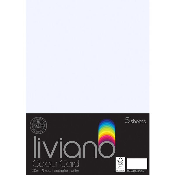 Liviano A3 Colour Card 300gsm White 5 Pack