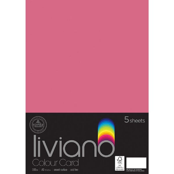 Liviano A3 Colour Card 300gsm Fuchsia 5 Pack