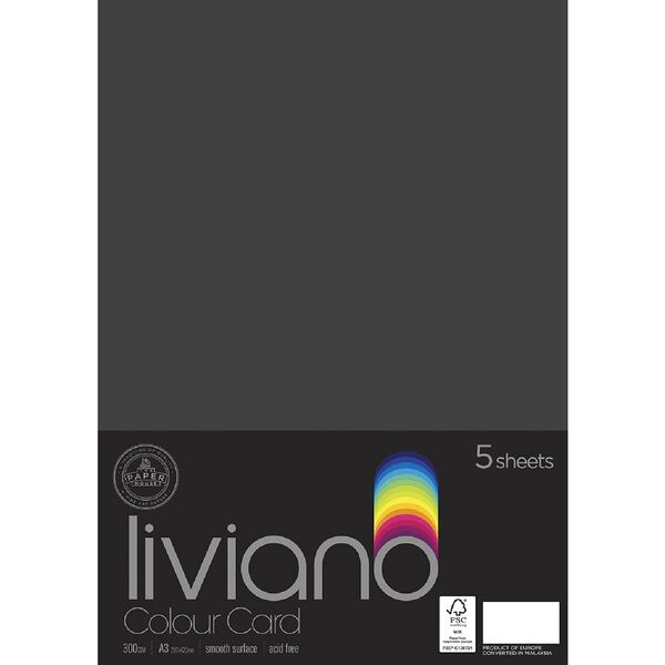 Liviano A3 Colour Card 300gsm Black 5 Pack