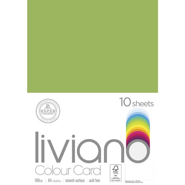 Liviano A4 Colour Card 180gsm Grass 10 Pack