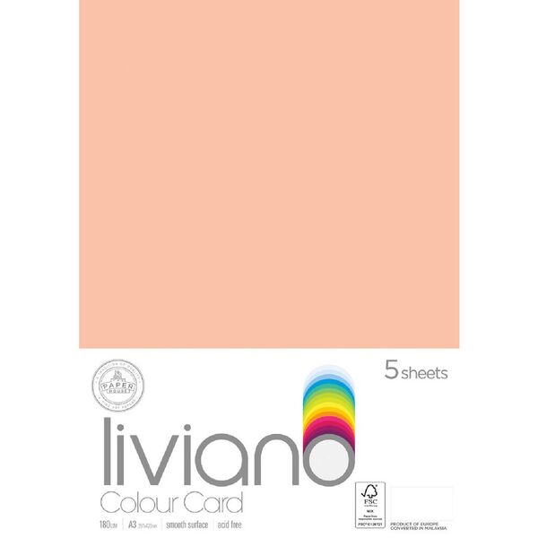 Liviano A3 Colour Card 180gsm Salmon 5 Pack