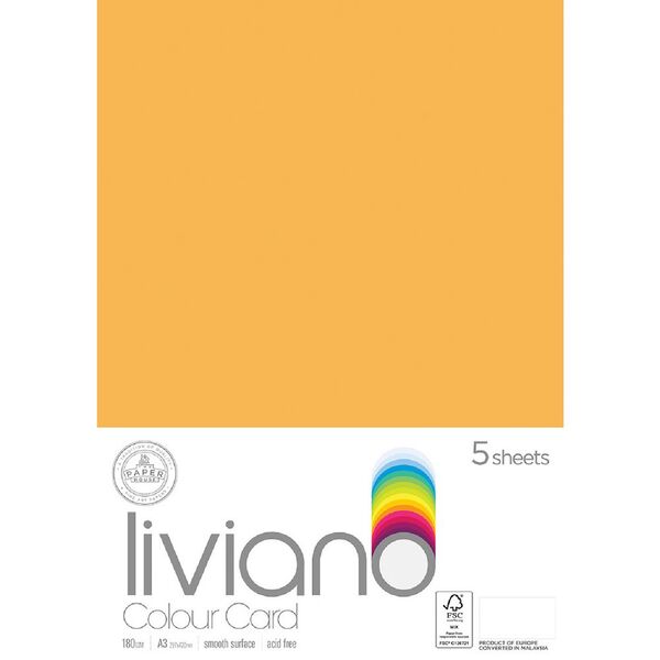 Liviano A3 Colour Card 180gsm Old Gold 5 Pack