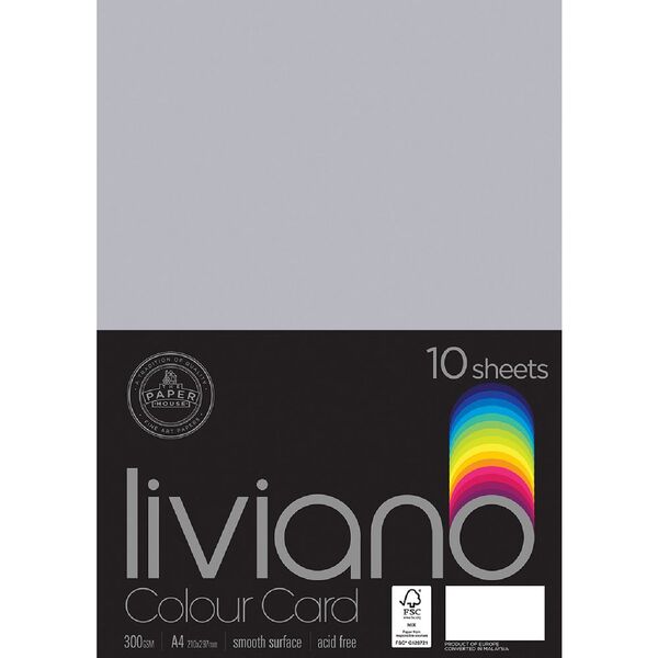 Liviano A4 Colour Card 300gsm Grey 10 Pack