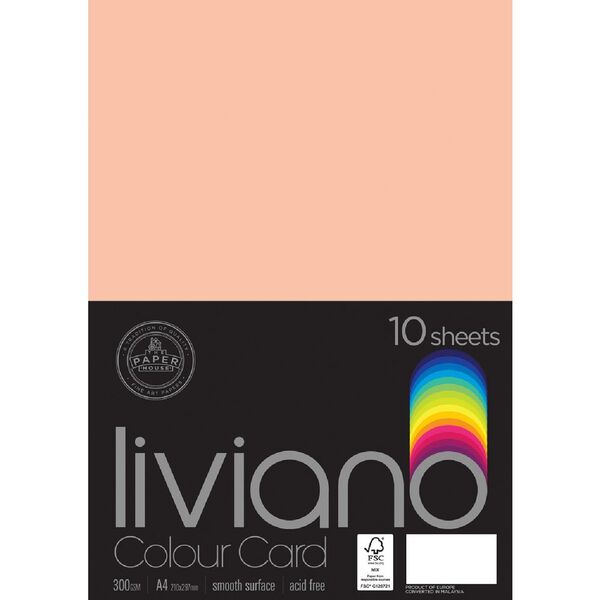 Liviano A4 Colour Card 300gsm Salmon 10 Pack