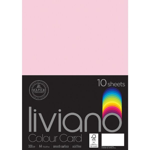 Liviano A4 Colour Card 300gsm Light Pink 10 Pack