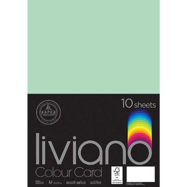 Liviano A4 Colour Card 300gsm Mint 10 Pack