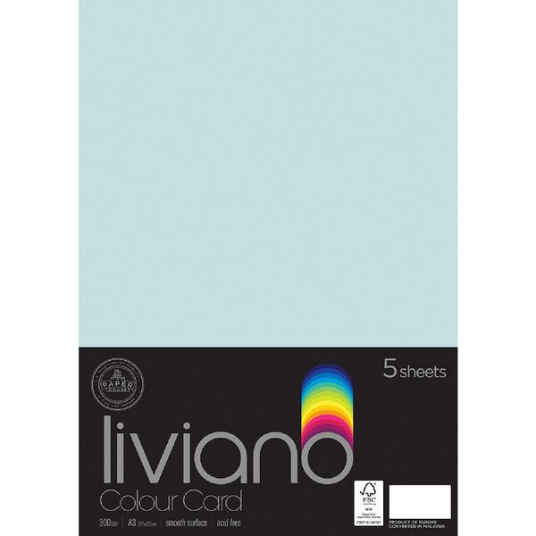 Liviano A3 Colour Card 300gsm Sky Blue 5 Pack