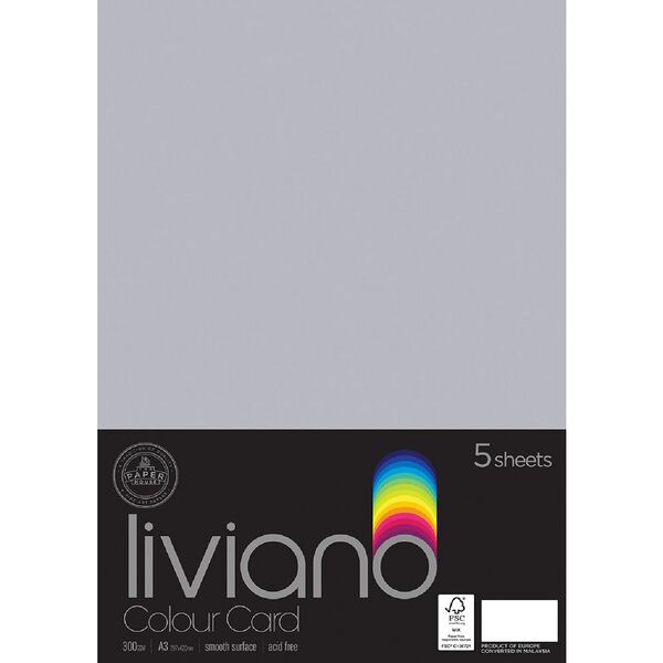 Liviano A3 Colour Card 300gsm Grey 5 Pack