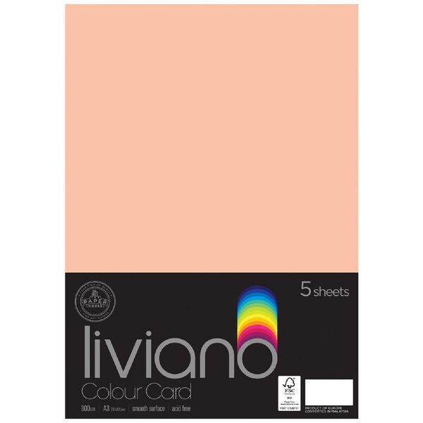 Liviano A3 Colour Card 300gsm Salmon 5 Pack