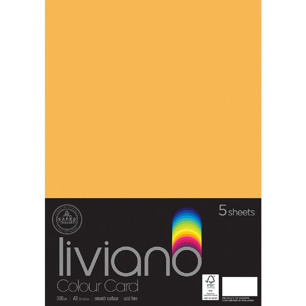 Liviano A3 Colour Card 300gsm Old Gold 5 Pack