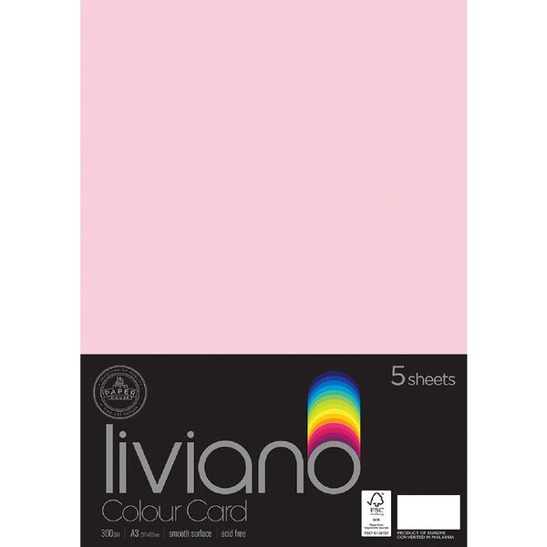 Liviano A3 Colour Card 300gsm Light Pink 5 Pack