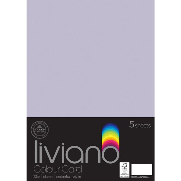 Liviano A3 Colour Card 300gsm Lilac 5 Pack