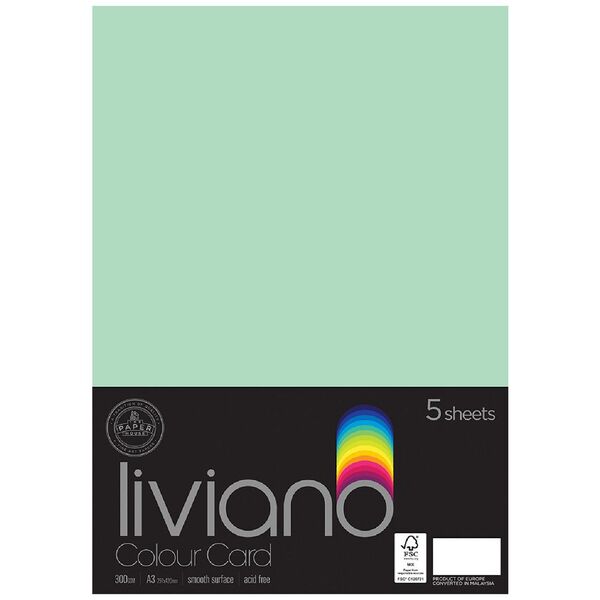 Liviano A3 Colour Card 300gsm Mint 5 Pack