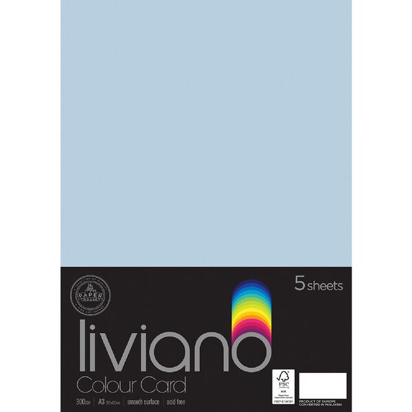 Liviano A3 Colour Card 300gsm Light Blue 5 Pack