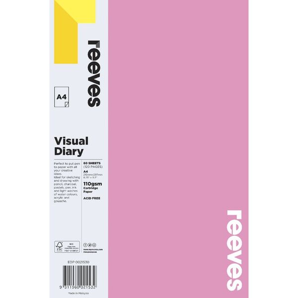 Reeves Visual Art Diary 110gsm 60 Sheets A4 Pink