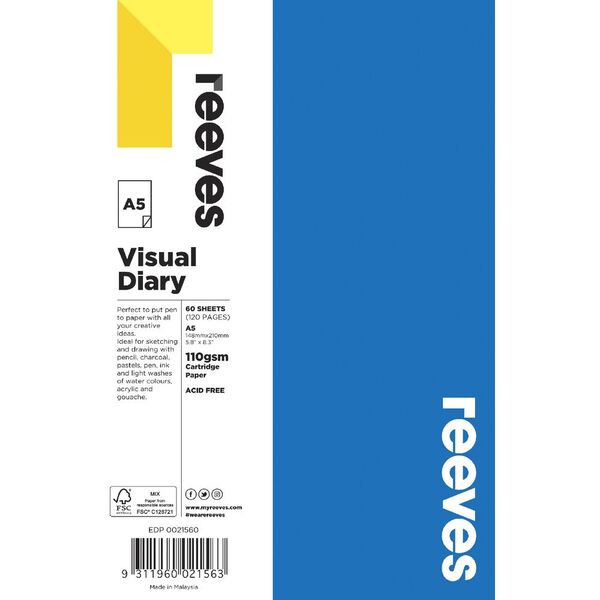 Reeves A5 Visual Art Diary 60 Sheet Blue