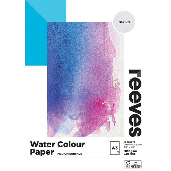Reeves Watercolour Pad Cold Pressed Med 300gsm 12 Sheets A3