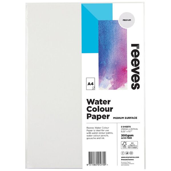 Reeves Watercolour Paper Packs Medium 300gsm 5 Sheets A4