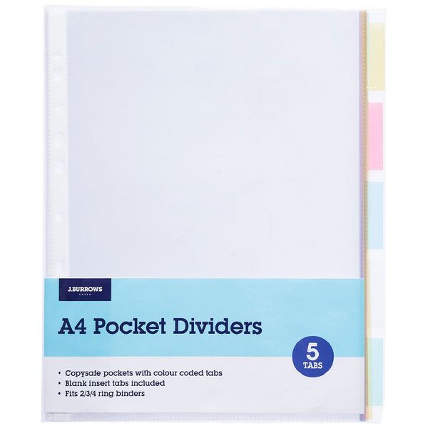 J.Burrows A4 Pocket Divider 5 Tab Clear