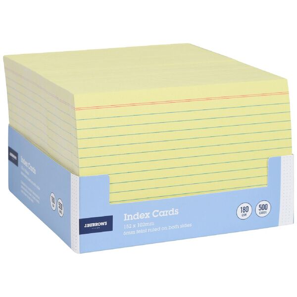 J.Burrows Index Cards Ruled 152 x 102mm Yellow 500 Pack