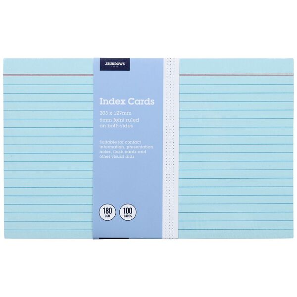 J.Burrows Index Cards Ruled 203 x 127mm Blue 100 Pack