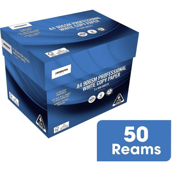 J.Burrows 90gsm Pro A4 Copy Paper 500 Sheets 50 Reams