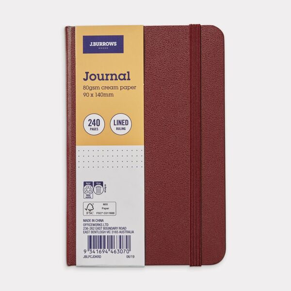 J.Burrows Pocket Journal Ruled 240 Page Dark Red