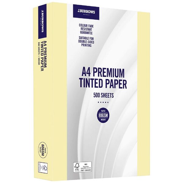 J.Burrows Premium A4 Tinted Paper Ream Yellow