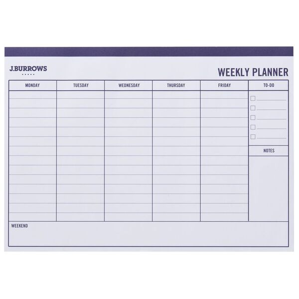 J.Burrows A4 Undated Week to View Planner 20 Sheet