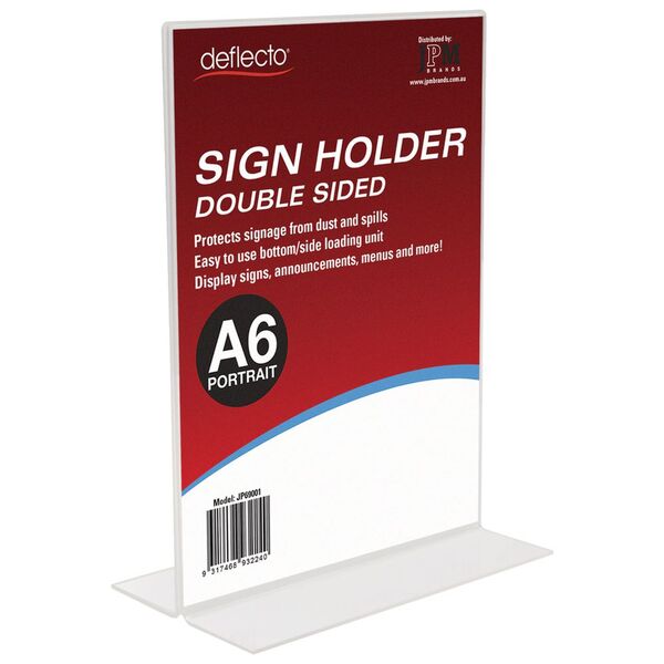 Deflecto Double-sided T-Shape Portrait Sign Holder A6