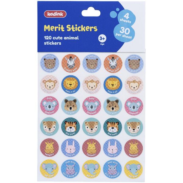 Kadink Merit Stickers 120 Pack Cute Animals | Officeworks