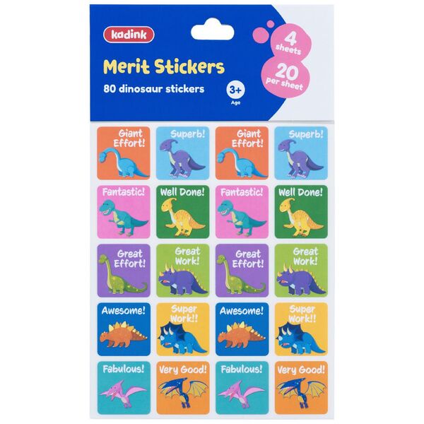 Kadink Merit Stickers 80 Pack Dinosaurs
