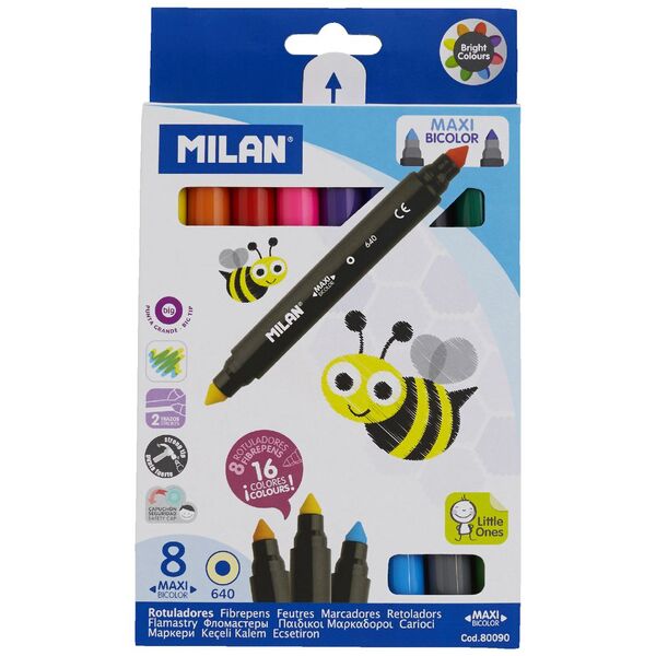 Milan Maxi Bicolour Fibre Pens 8 Pack