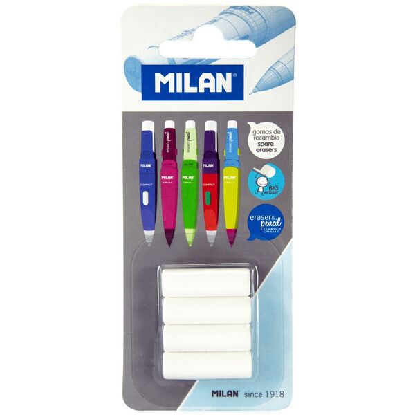 Milan Spare Erasers for Capsule Mechanical Pencils 4 Pack