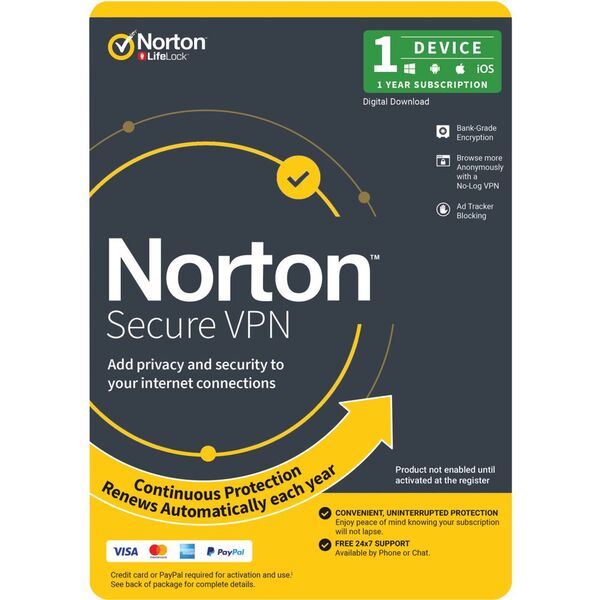 Norton Secure VPN  1 Device 1 Year Download