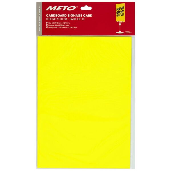 Meto A4 Sign Card Yellow 10 Pack