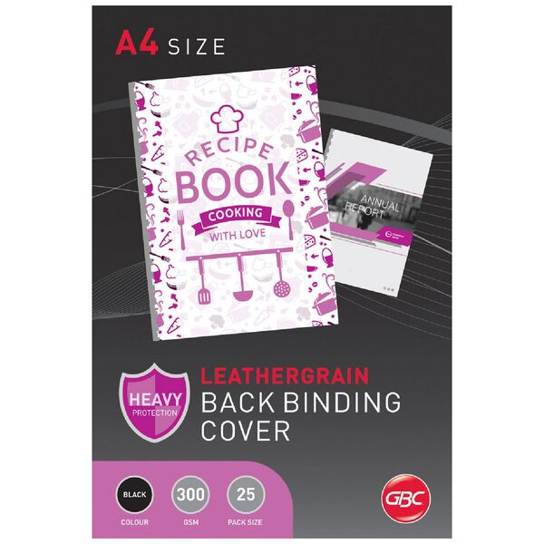 GBC Creative Binding Cover A4 Leathergrain Black 25 Pack